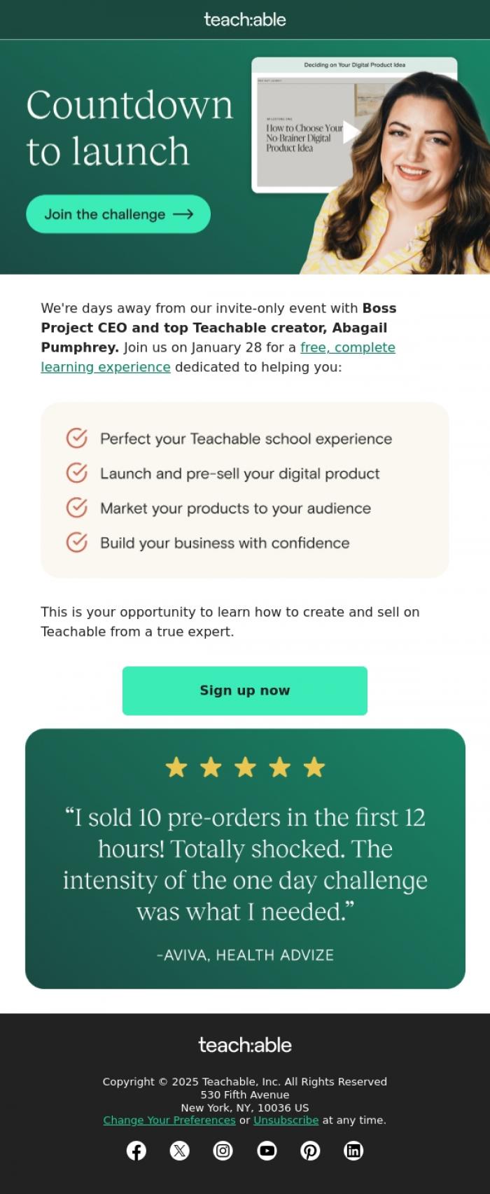 Email Design Inspiration from Teachable, [LAST CHANCE] Launch a product in one day 💨
