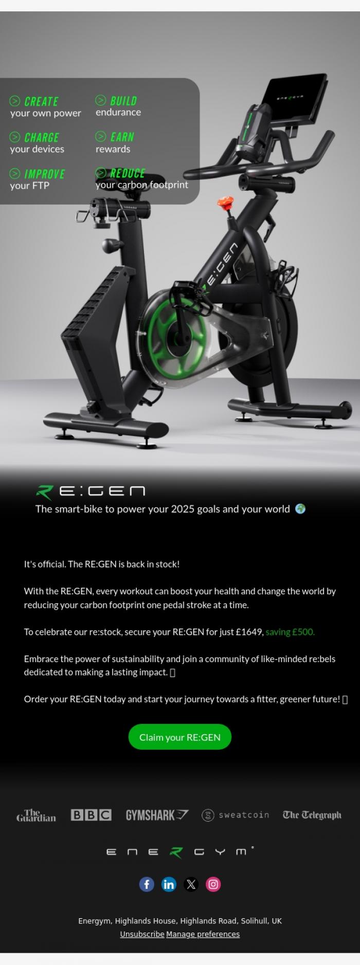 Email Design Inspiration from Team Energym, Email, the RE:GEN re:stock is here! 😏