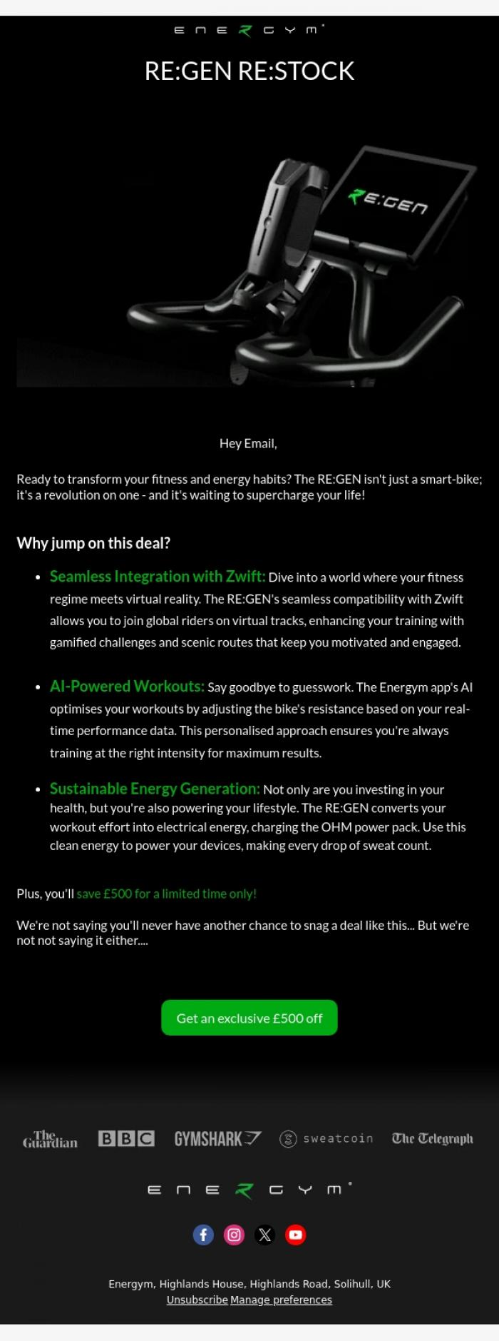 Email Design Inspiration from Team Energym, Email, hurry! You're &pound;500 discount awaits 🎁