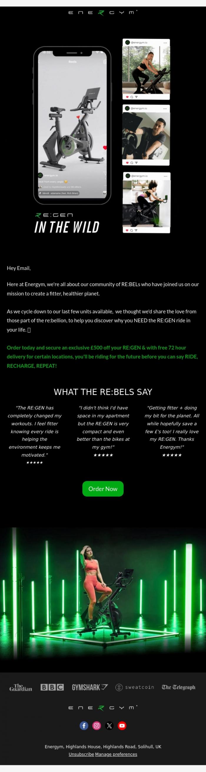 Email Design Inspiration from Team Energym, Email, check out the rave reviews for the RE:GEN ⭐️