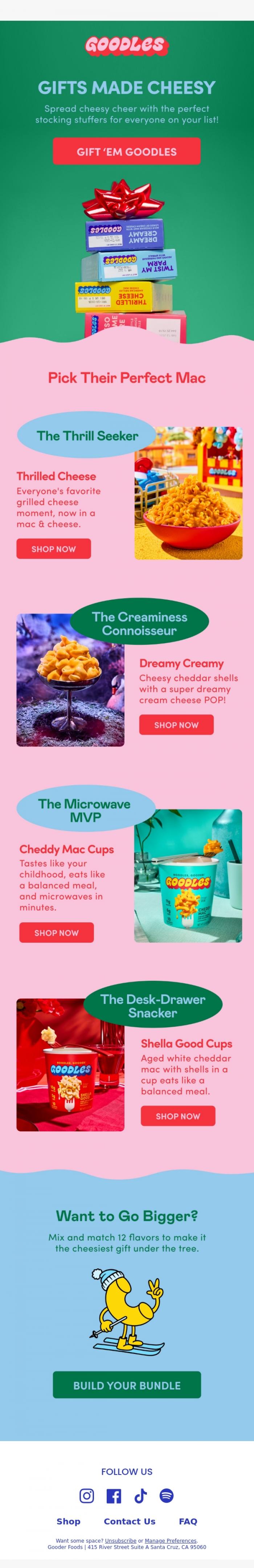 Email Design Inspiration from Team GOODLES, Gifts made cheesy