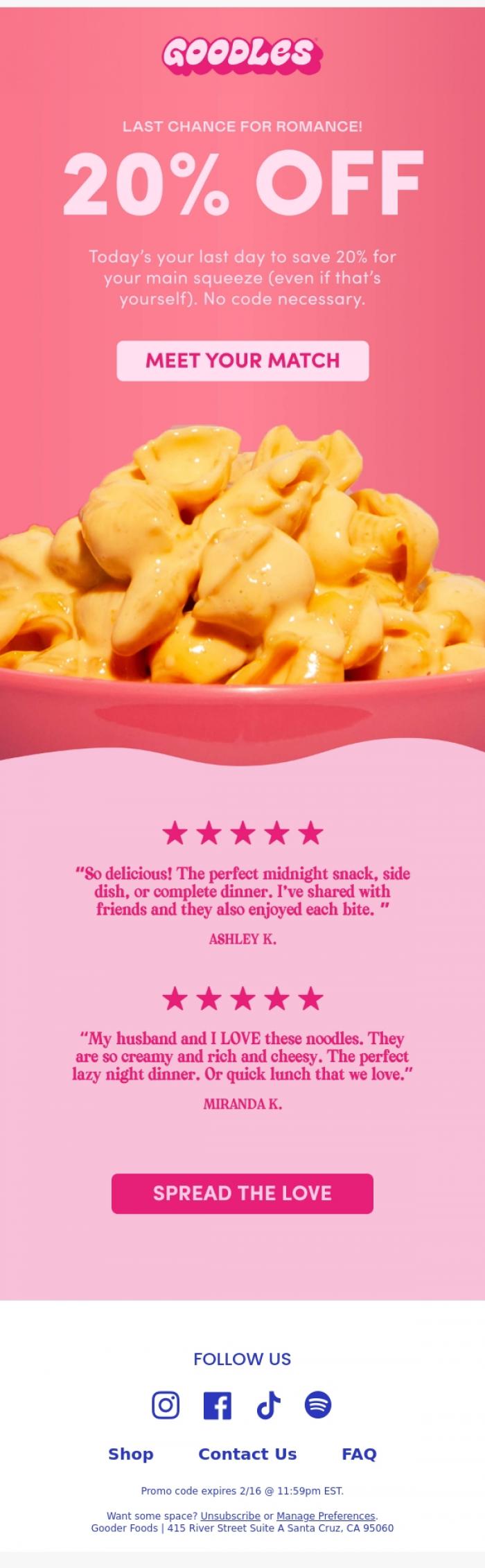 Email Design Inspiration from Team GOODLES, LAST DAY FOR 20% OFF 💔