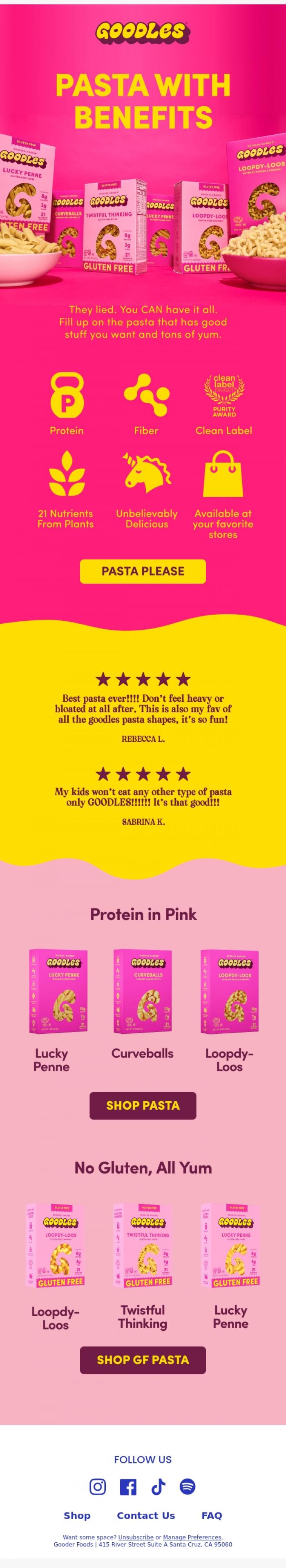 Email Design Inspiration from Team GOODLES, Protein-packed pasta