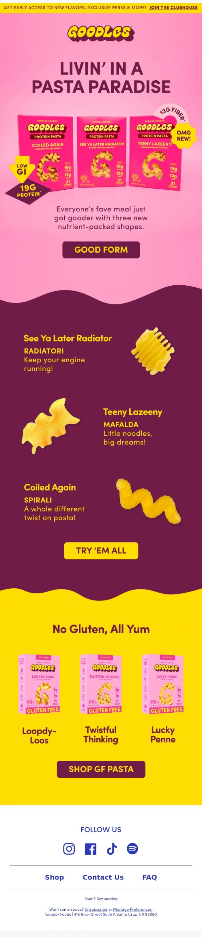 Email Design Inspiration from Team GOODLES, 3 NEW pasta shapes just landed!