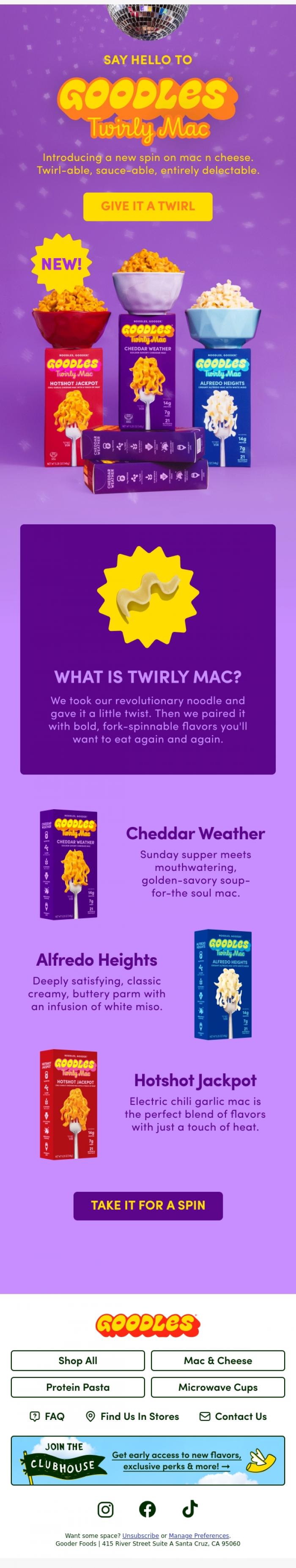 Email Design Inspiration from Team GOODLES, Say hello to NEW Twirly Mac 🌀