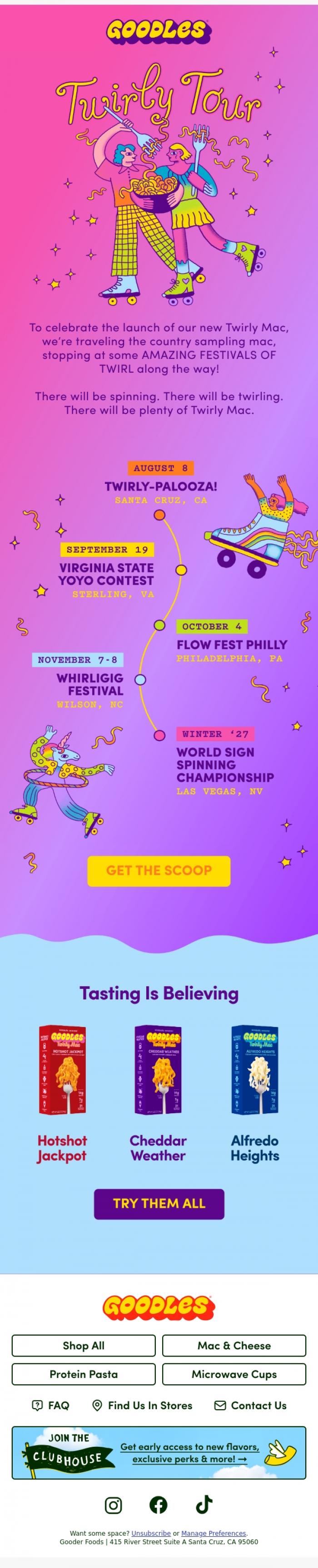 Email Design Inspiration from Team GOODLES, We're going on a Twirly Tour