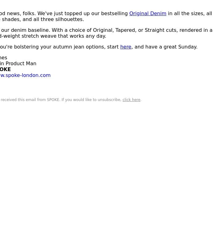 Email Design Inspiration from Team SPOKE, Original Denim is back - all the shades, all the sizes