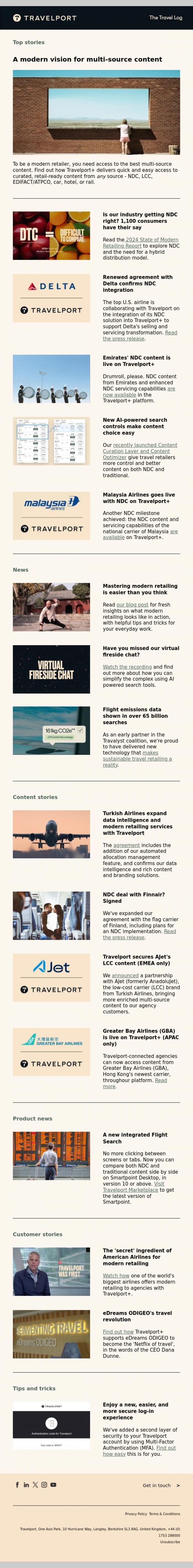 Email Design Inspiration from Team Travelport, All hottest news on modern travel retailing, at a glance in our customer newsletter