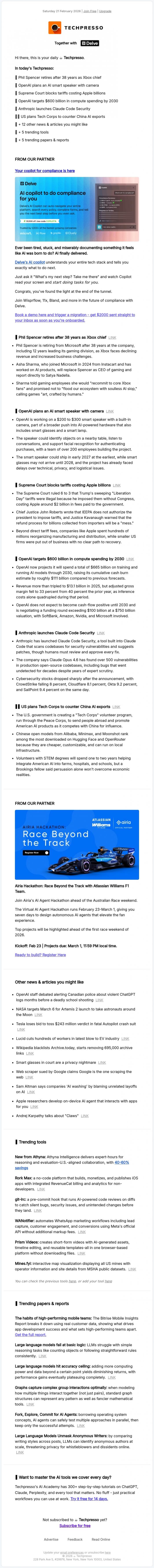 Email Design Inspiration from Techpresso, ☕️ Supreme Court blocks tariffs costing Apple billions