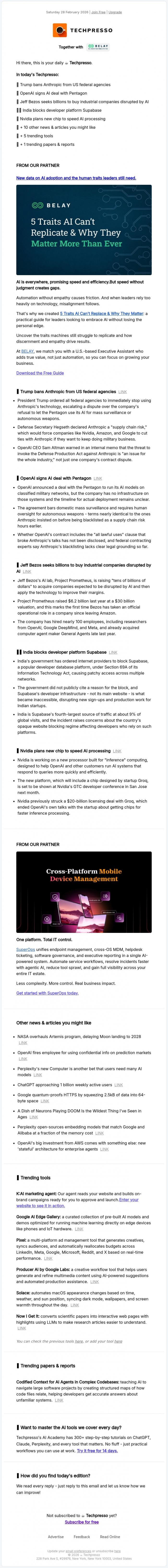 Email Design Inspiration from Techpresso, ☕️ Trump bans Anthropic from US federal agencies