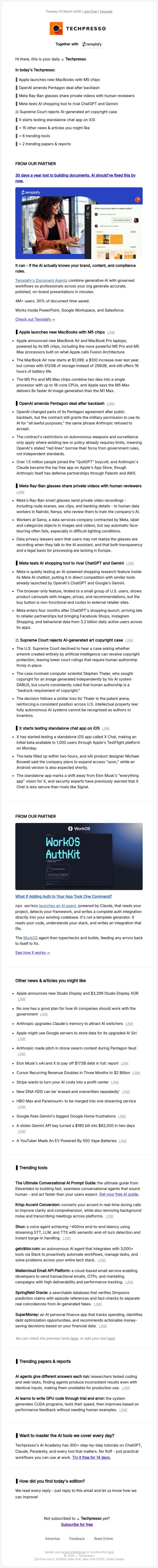 Email Design Inspiration from Techpresso, ☕️ OpenAI amends Pentagon deal after backlash