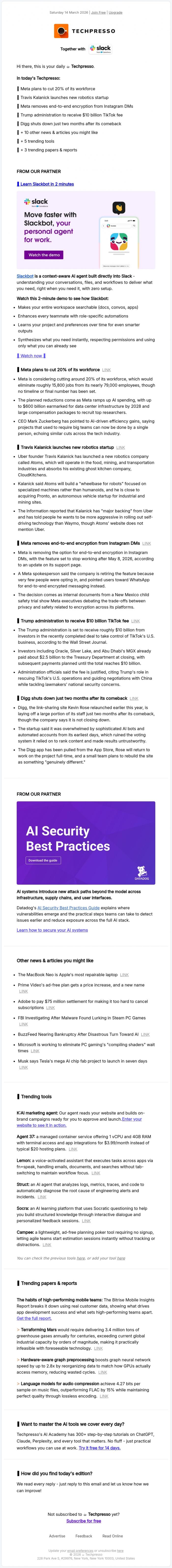 Email Design Inspiration from Techpresso, ☕️ Travis Kalanick launches new robotics startup
