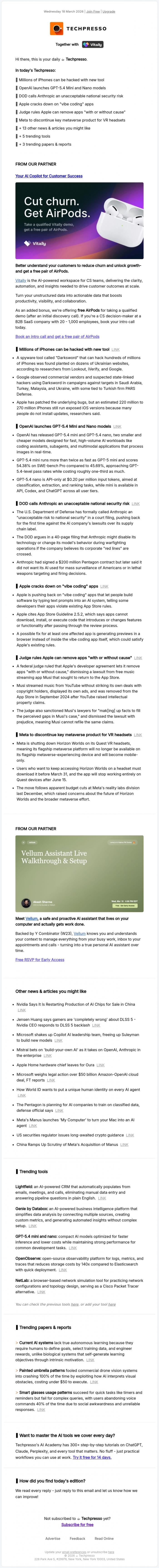 Email Design Inspiration from Techpresso, ☕️ Apple cracks down on "vibe coding" apps