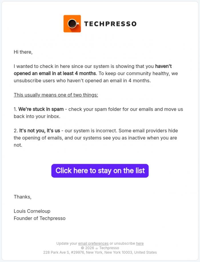 Email Design Inspiration from Techpresso, ☕️ Action needed - Your account will be deleted