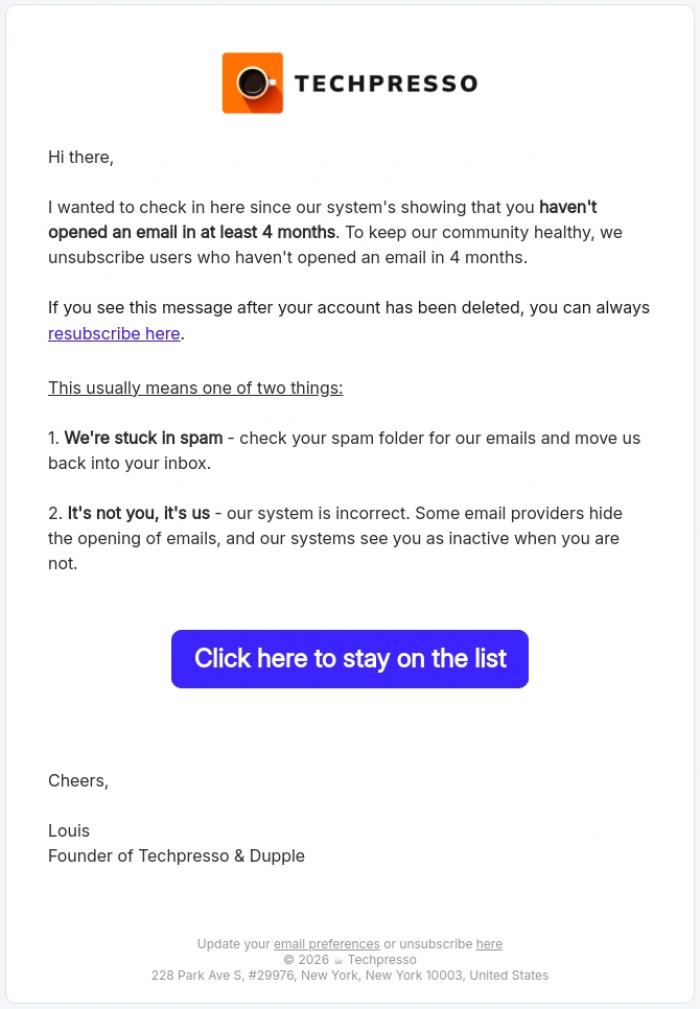 Email Design Inspiration from Techpresso, ☕️ Urgent - Account Deletion