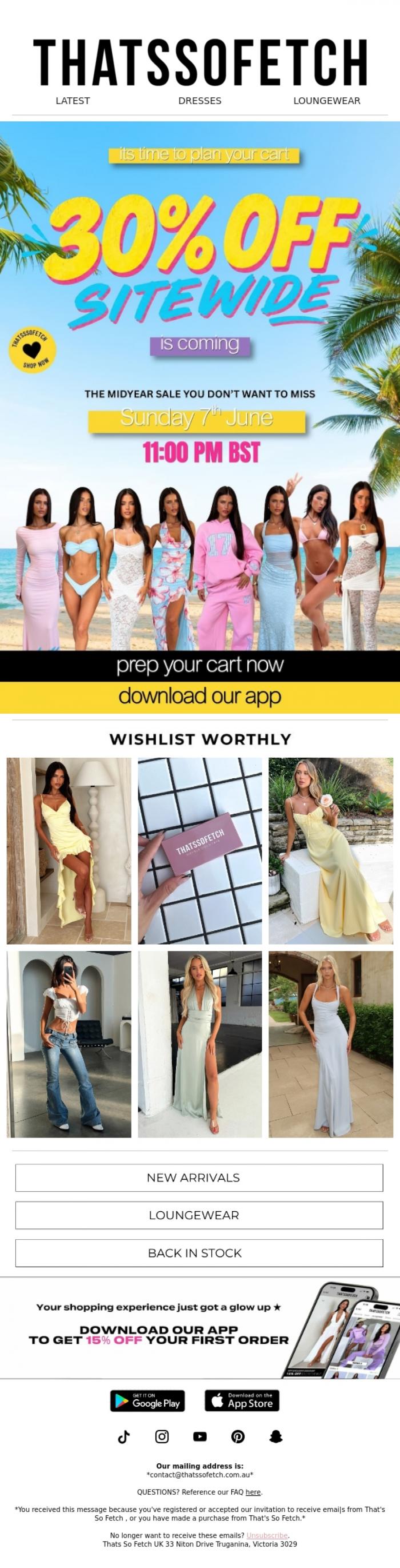 Email Design Inspiration from Thats So Fetch UK, You don't want to miss this... Our mid year sale starts in 24 hours ⏰