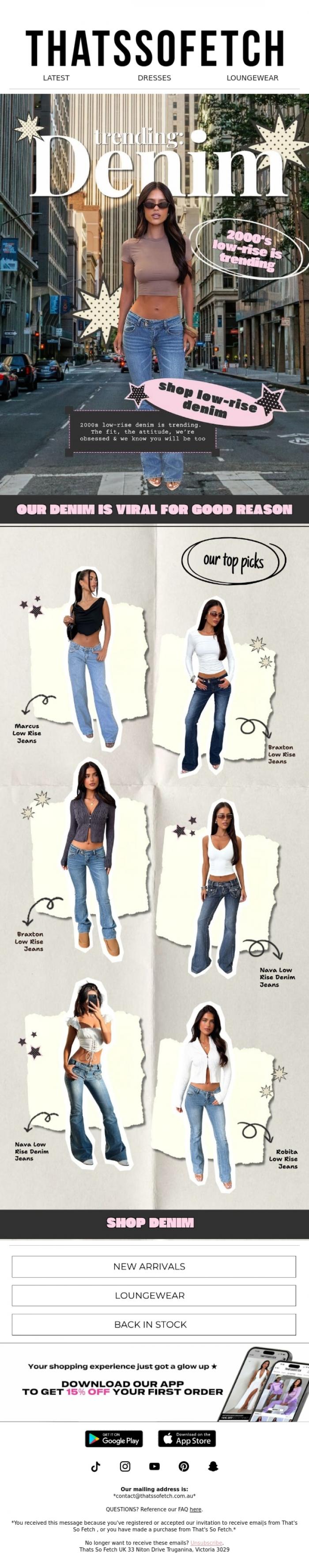 Email Design Inspiration from Thats So Fetch UK, 2000's Low Rise Denim is Trending ✨