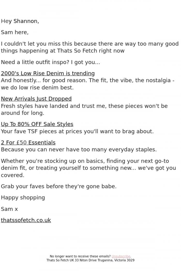 Email Design Inspiration from Thats So Fetch UK, A little update from our Founder Sam 💌