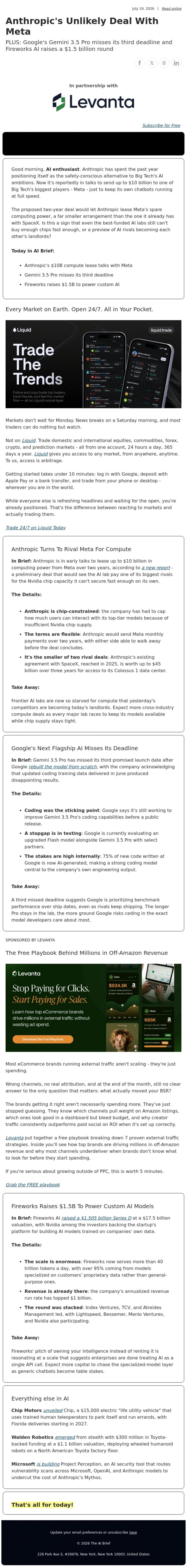Email Design Inspiration from The AI Brief, Anthropic's Unlikely Deal With Meta