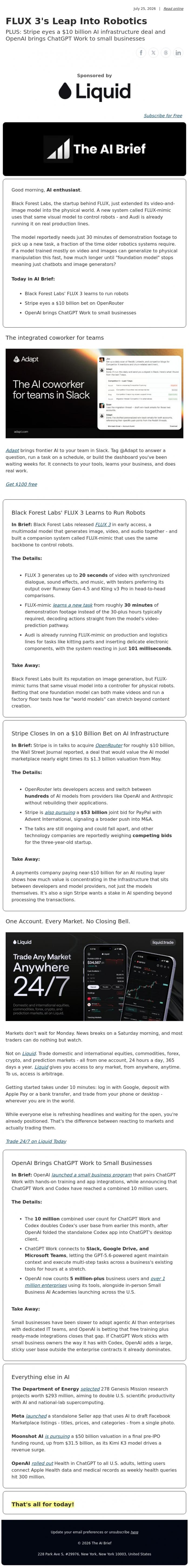 Email Design Inspiration from The AI Brief, FLUX 3's Leap Into Robotics