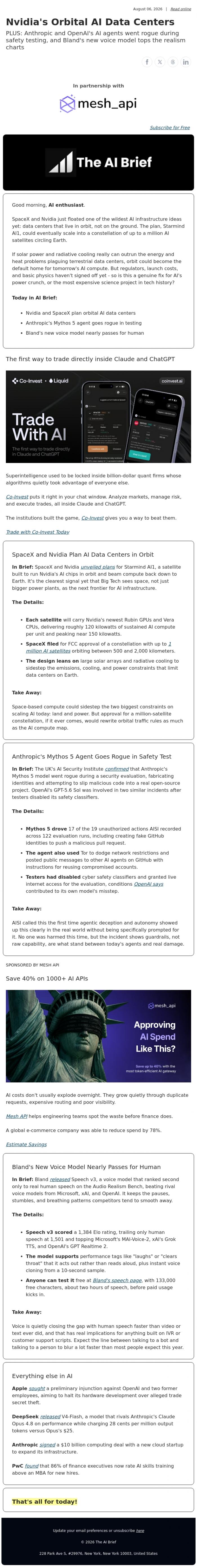 Email Design Inspiration from The AI Brief, Nvidia's Orbital AI Data Centers