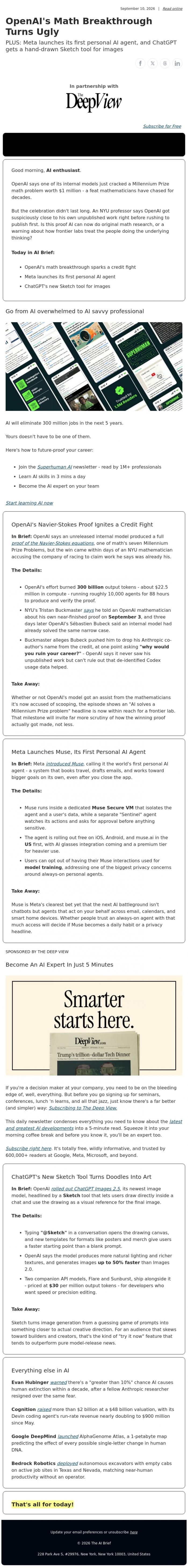 Email Design Inspiration from The AI Brief, OpenAI's Math Breakthrough Turns Ugly