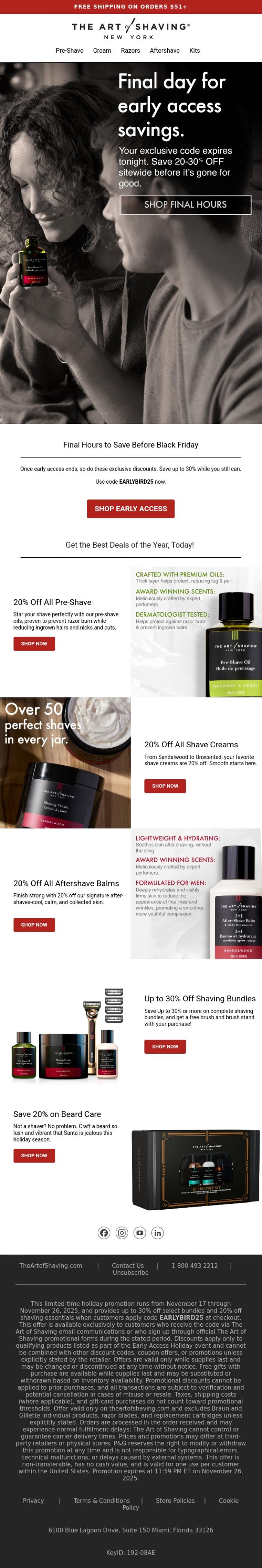 Email Design Inspiration from The Art of Shaving, Final Days of Black Friday Early Access 🕛