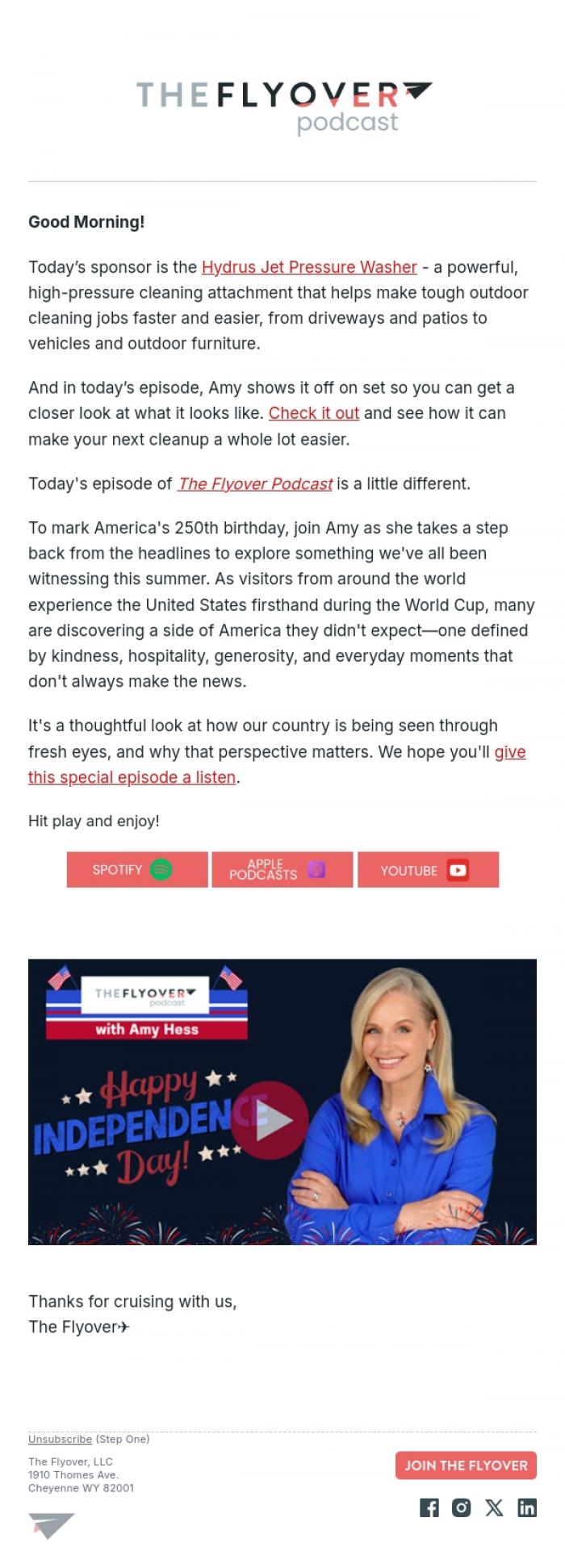 Email Design Inspiration from The Flyover, A Different Look at America at 250