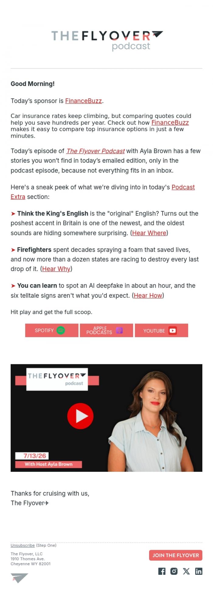 Email Design Inspiration from The Flyover, The "Original" English Accent, Toxic Firefighting Foam, and Spotting AI Fakes