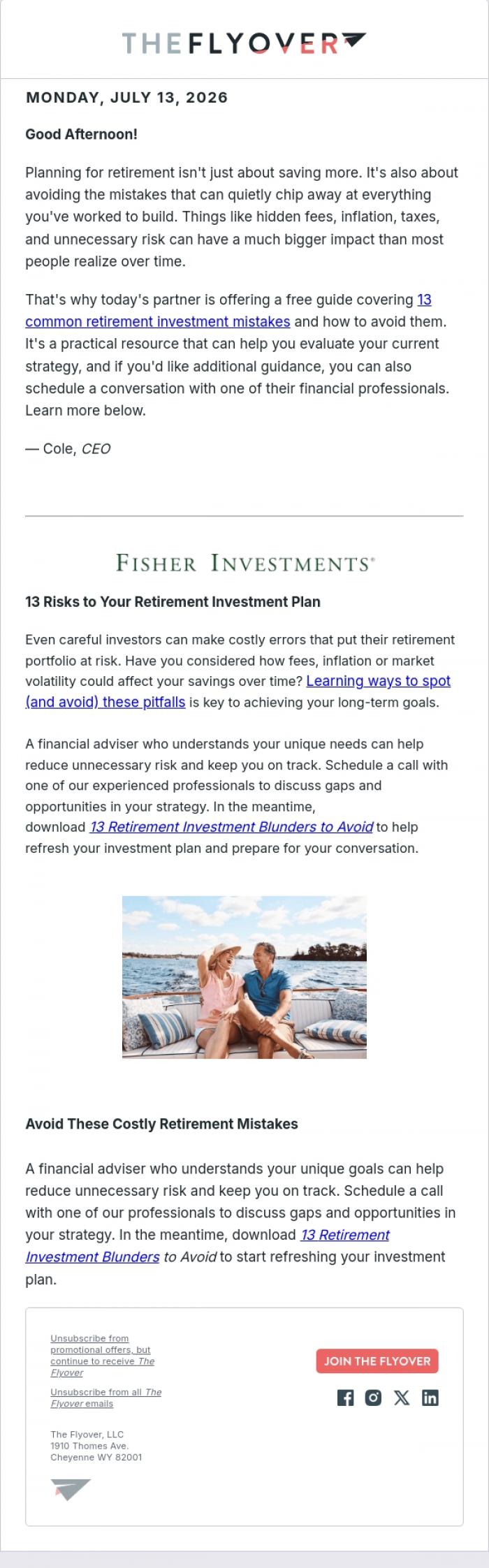 Email Design Inspiration from The Flyover, READ NOW: 13 Retirement Investment Blunders to Avoid