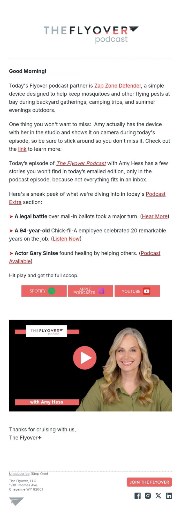Email Design Inspiration from The Flyover, Mail-In Ballot Battle, Chick-Fil-A Milestone, Gary Sinise Helps Others