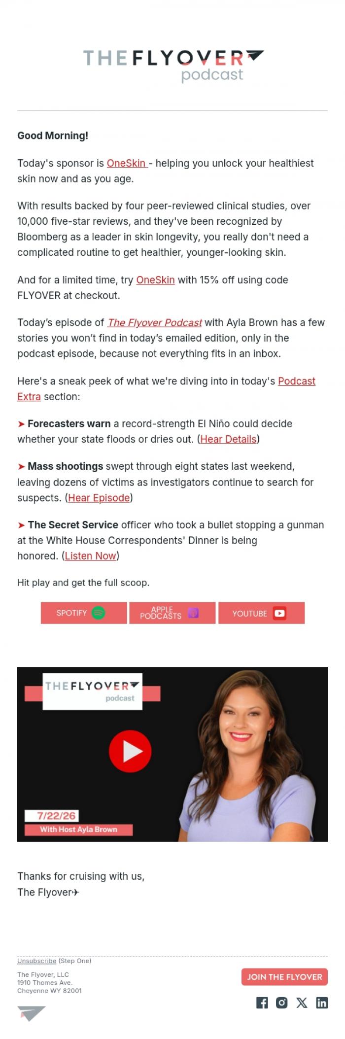 Email Design Inspiration from The Flyover, Record El Ni&ntilde;o Threat, Weekend Mass Shootings, Secret Service Hero Honored