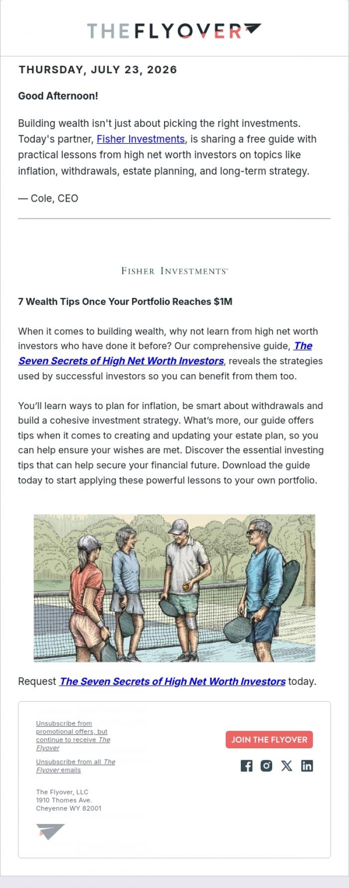 Email Design Inspiration from The Flyover, 7 Wealth Tips Once Your Portfolio Reaches $1M