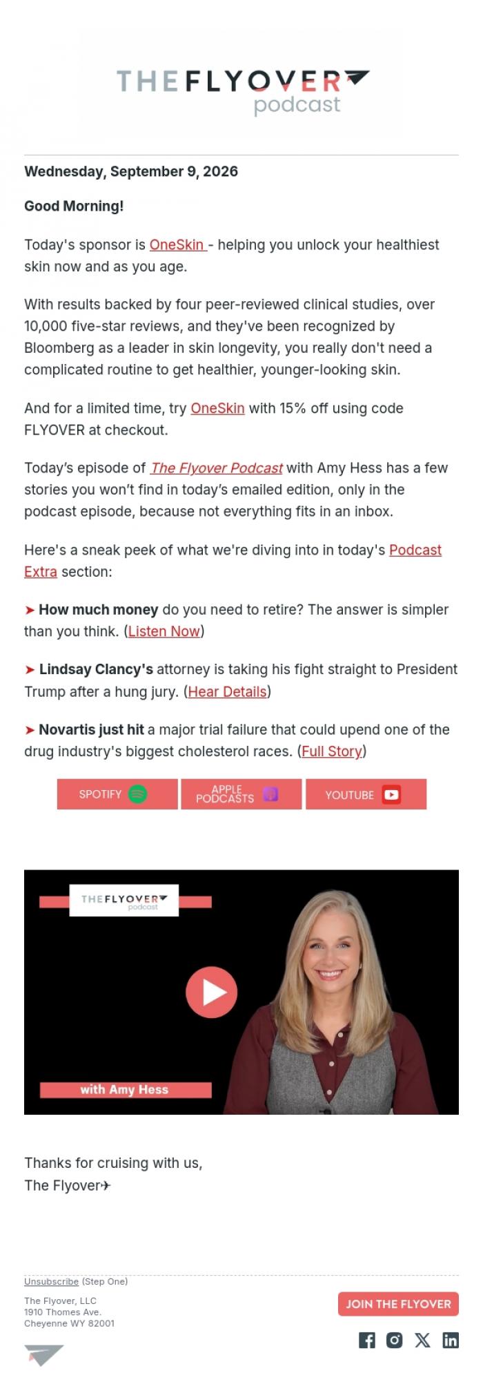 Email Design Inspiration from The Flyover, How Much Retirement Costs, Clancy Attorney Goes To Trump, Novartis Trial Fails