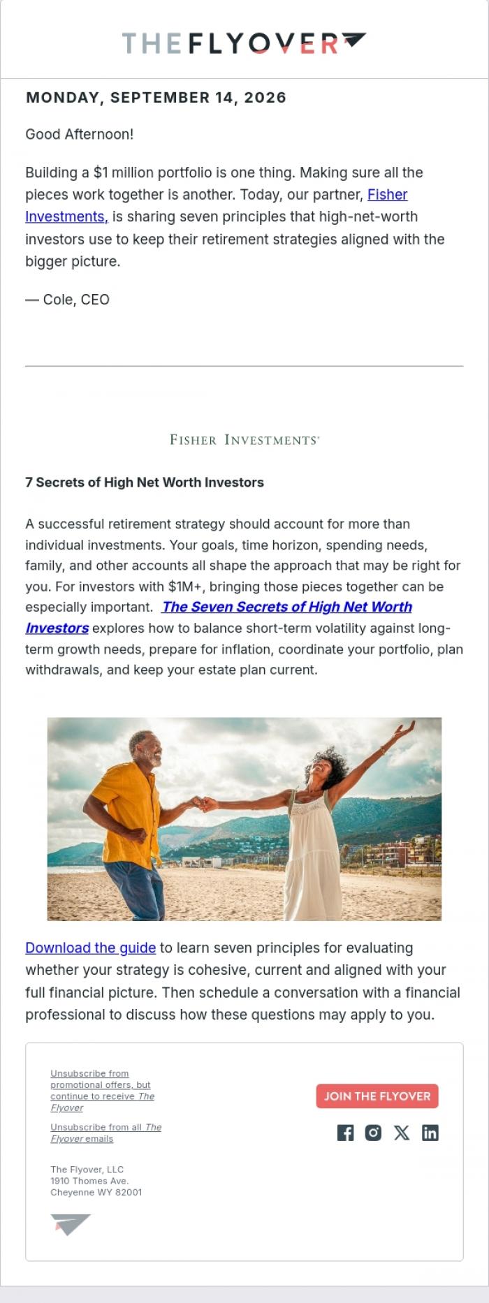 Email Design Inspiration from The Flyover, 7 Secrets of High Net Worth Investors