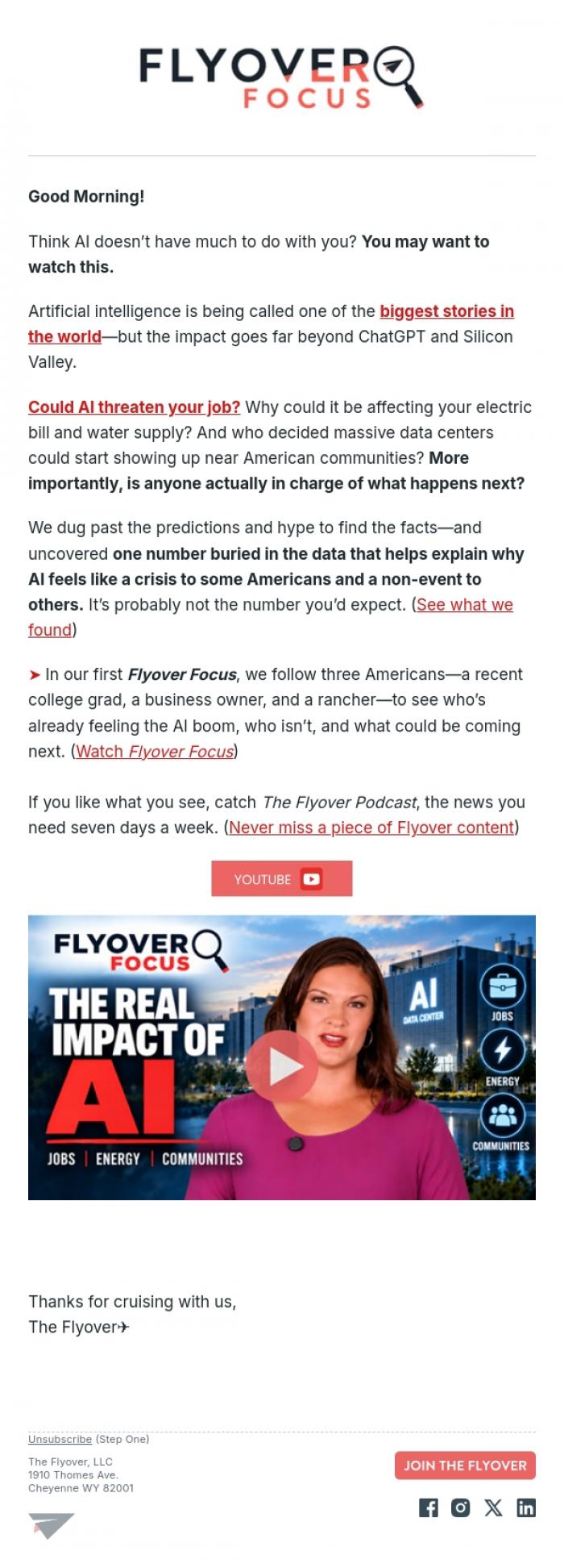 Email Design Inspiration from The Flyover, Think AI Doesn't Affect You? Think Again.