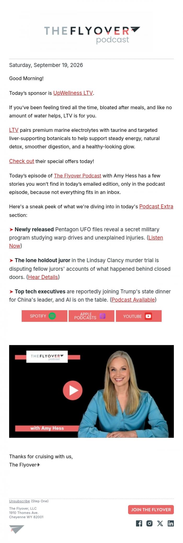 Email Design Inspiration from The Flyover, Secret UFO Files, a Juror Speaks Out & Tech CEOs Head to the White House