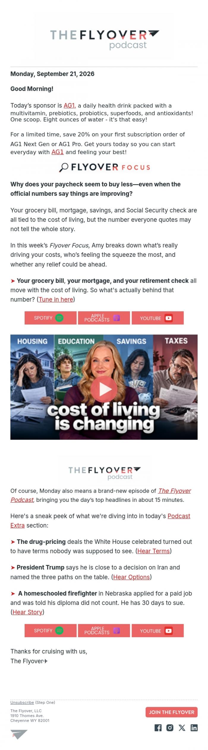 Email Design Inspiration from The Flyover, Why Your Paycheck Buys Less + Today's Biggest Stories