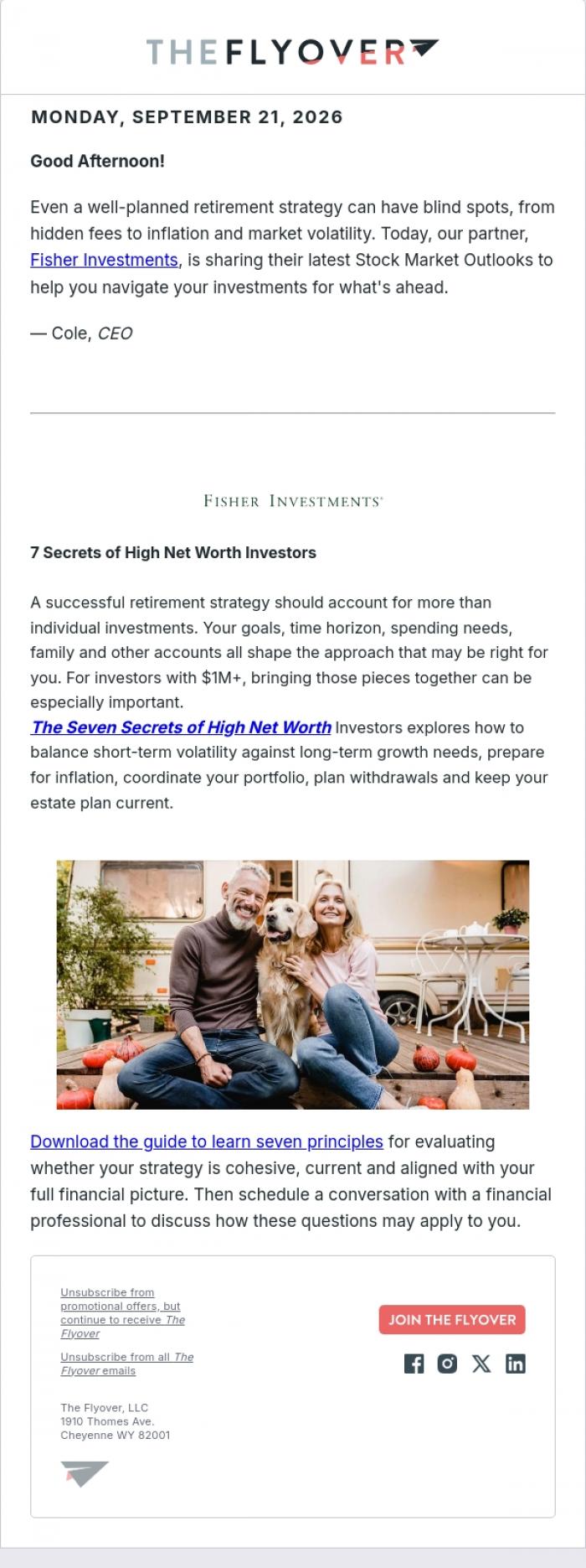 Email Design Inspiration from The Flyover, 7 Secrets of High Net Worth Investors
