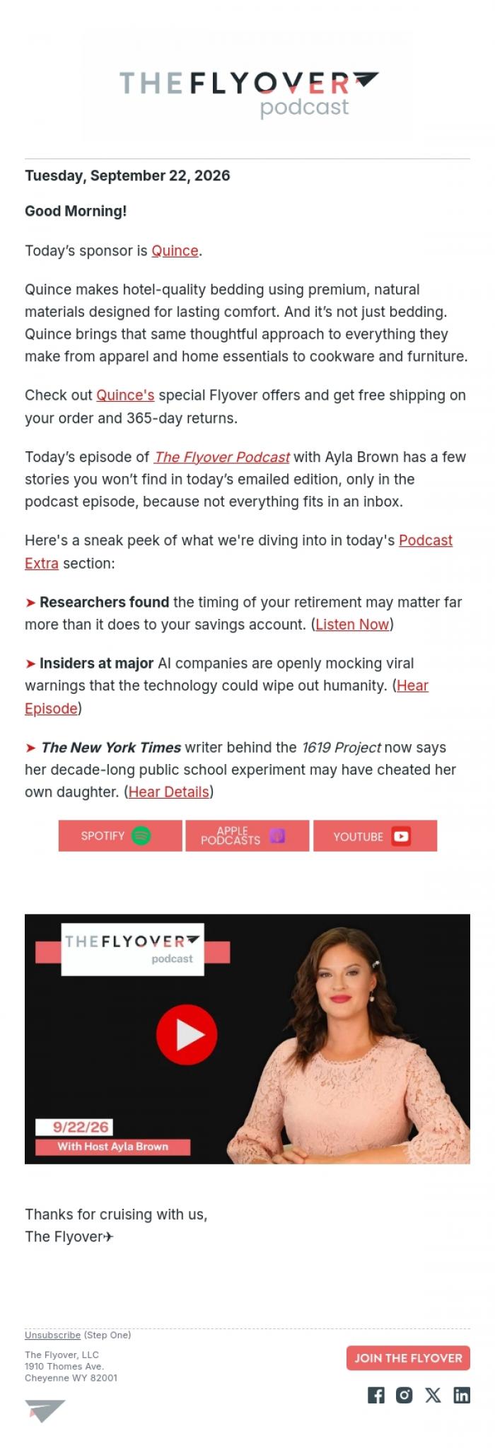 Email Design Inspiration from The Flyover, When You Retire Matters, AI Insiders Dismiss Warnings, 1619 Project Writer Reflects