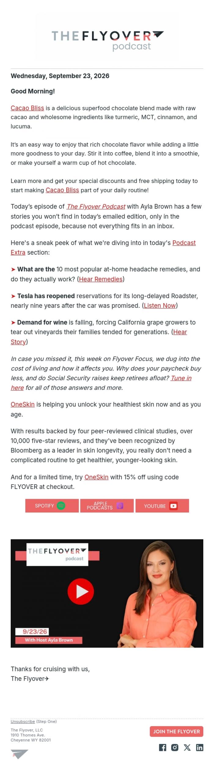 Email Design Inspiration from The Flyover, Headache Remedies, Tesla Roadster Return, California Vineyards Crisis