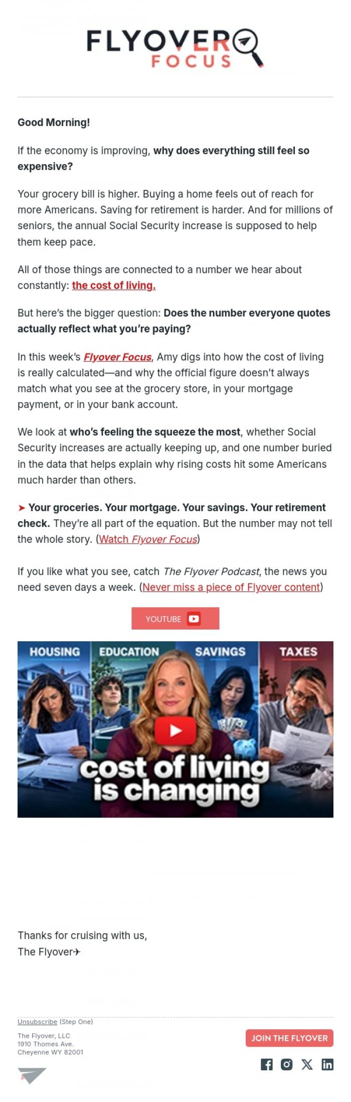 Email Design Inspiration from The Flyover, Your Wallet Says One Thing. The Numbers Say Another.
