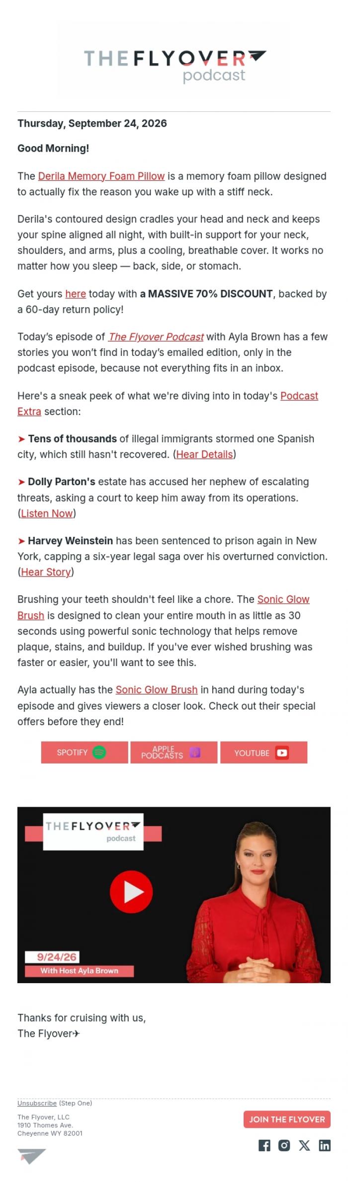 Email Design Inspiration from The Flyover, Spanish City Overwhelmed, Dolly's Estate Seeks Protection, Weinstein Sentenced Again