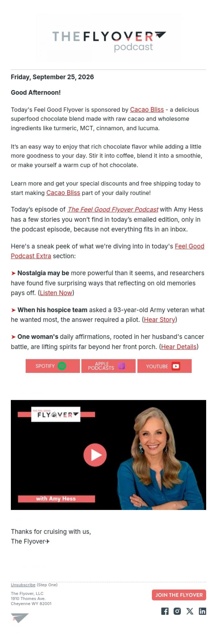 Email Design Inspiration from The Flyover, 5 Surprising Benefits of Nostalgia, a Veteran's Final Wish & a Front-Porch Mission