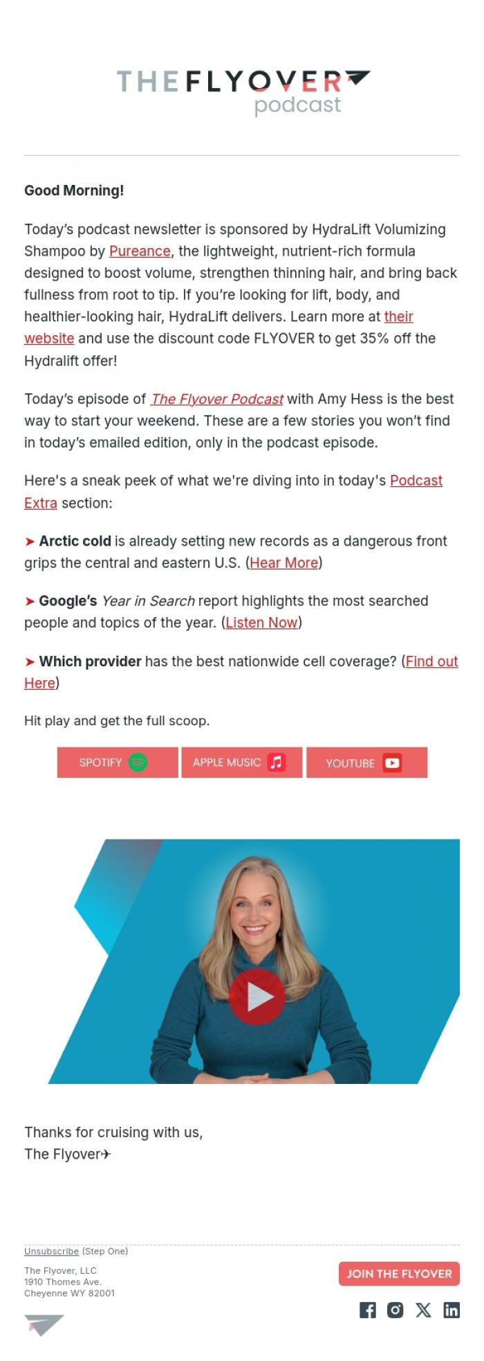Email Design Inspiration from The Flyover Podcast, Google's Year in Review, Arctic Cold, Best Cell Coverage