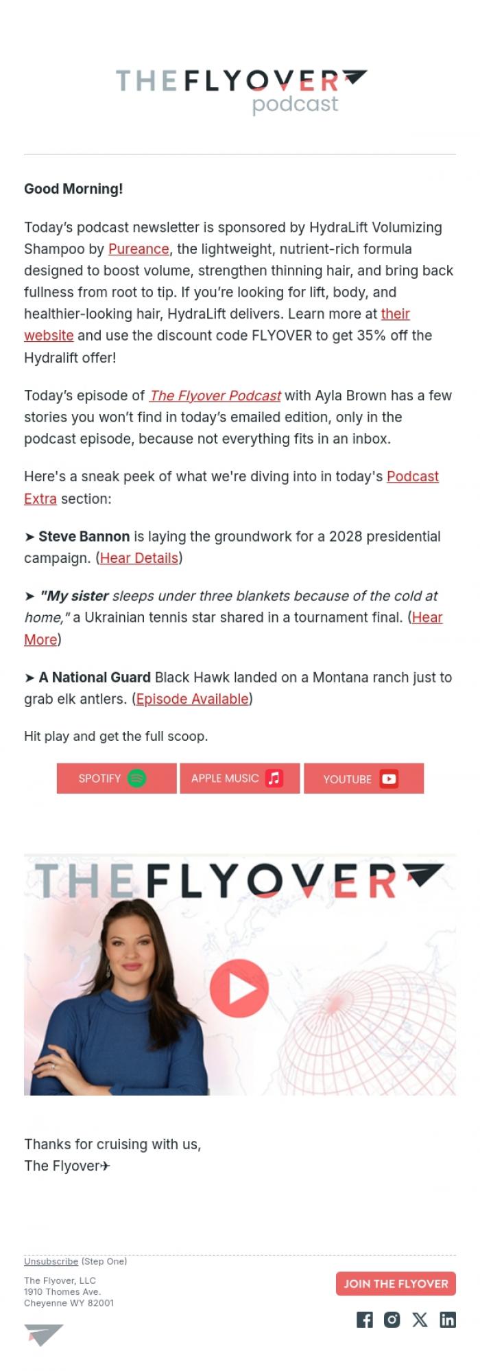 Email Design Inspiration from The Flyover Podcast, Bannon Eyes 2028, Ukraine's Winter Struggles, and a Black Hawk Elk Grab