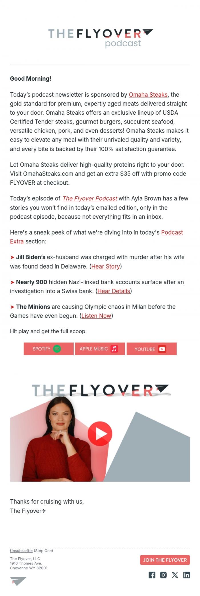 Email Design Inspiration from The Flyover Podcast, Jill Biden's Ex-husband, Nazi-linked Swiss Banks, Minions Chaos in Milan