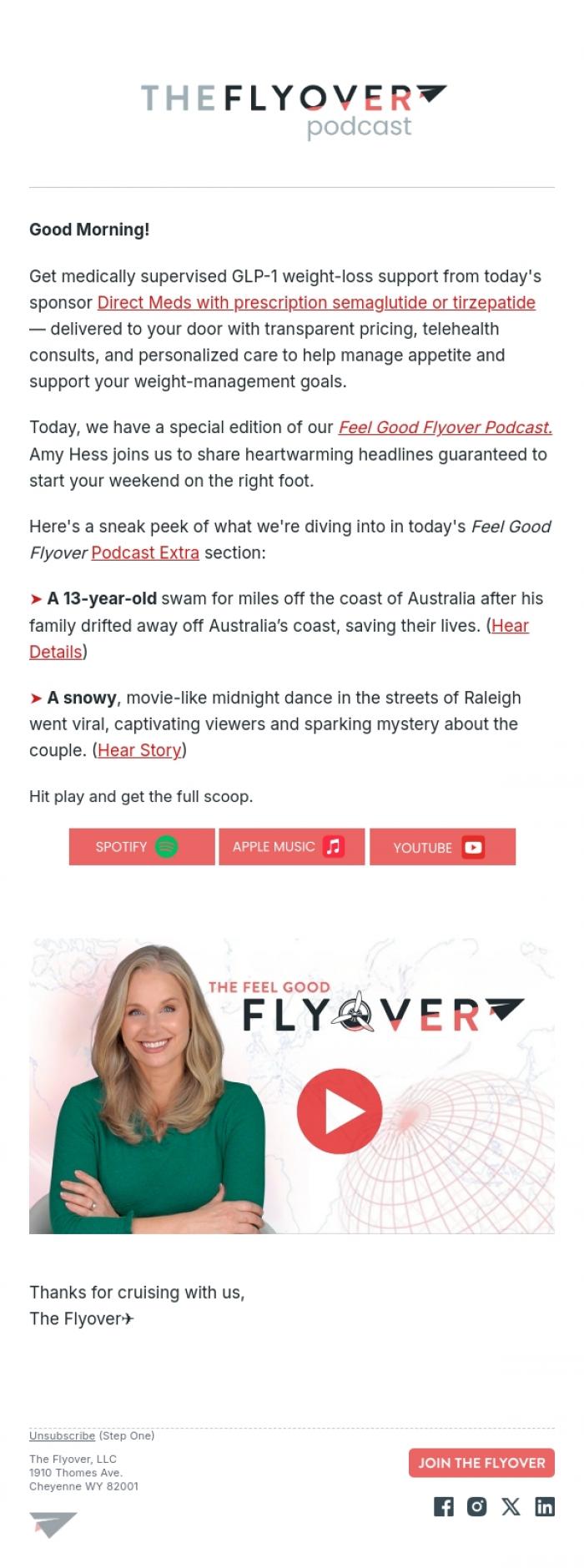 Email Design Inspiration from The Flyover Podcast, A Teen's Ocean Rescue and a Midnight Dance That Stole Hearts