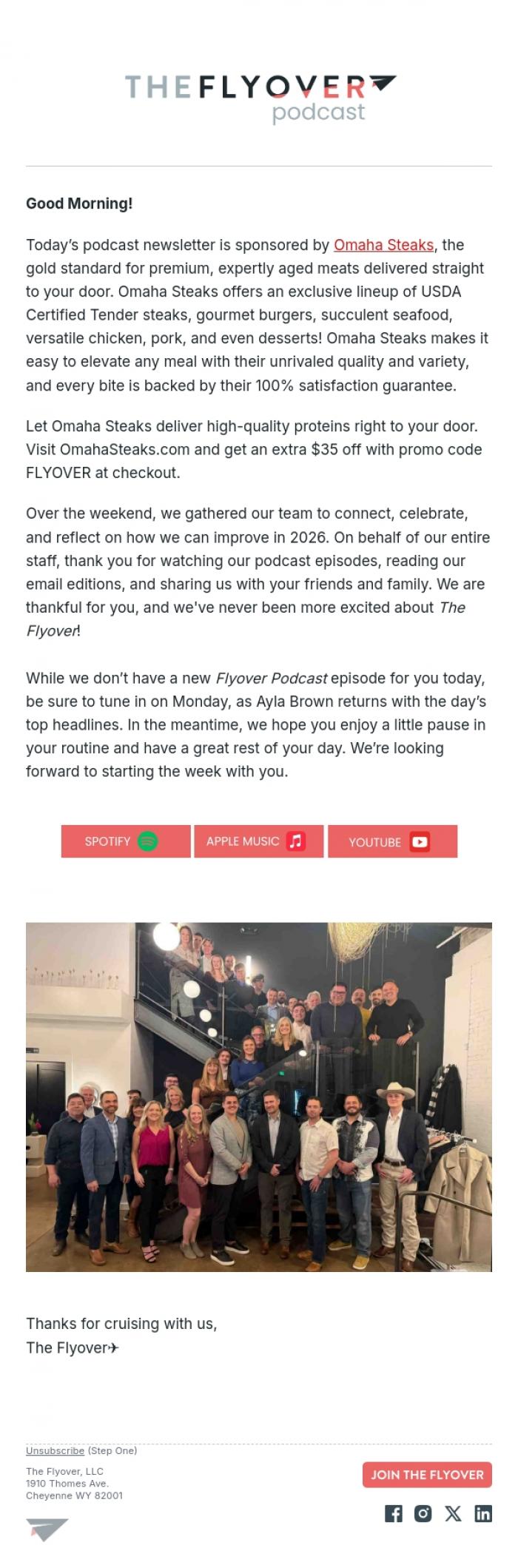 Email Design Inspiration from The Flyover Podcast, A Note of Thanks from The Flyover Podcast