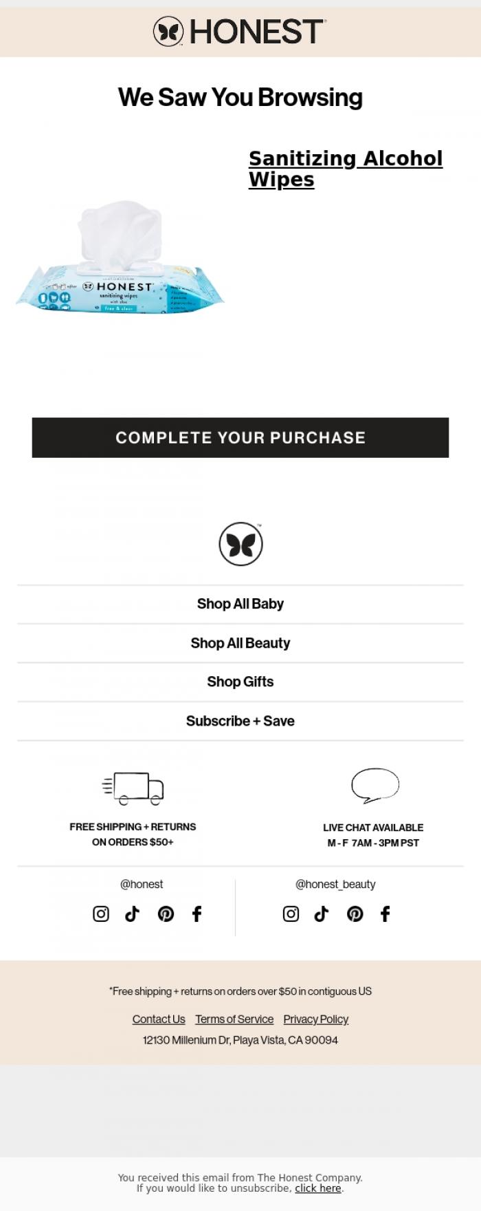 Email Design Inspiration from The Honest Company, We saw you browsin'...